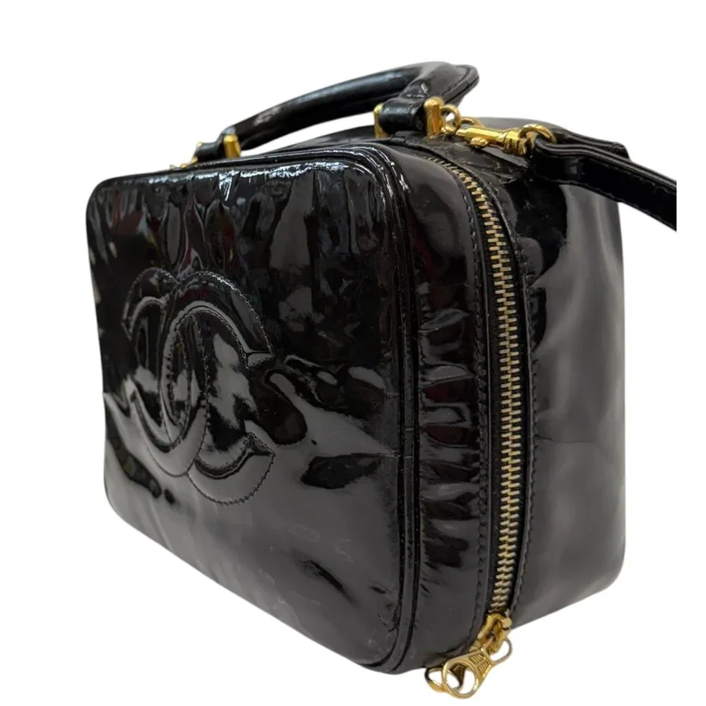 CHANEL Black Patent Leather Timeless Vanity Crossbody Bag